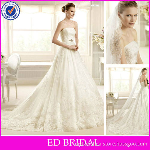 Lace Tulle Strapless Wedding Dress 2013